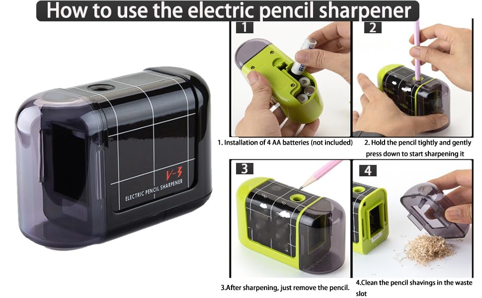 Battery Operated Electric Pencil Sharpener, Portable Pencil Sharpener for Kids, for No.2/Color Pencils (6-8mm), School, Home, Office, Classroom(Black)