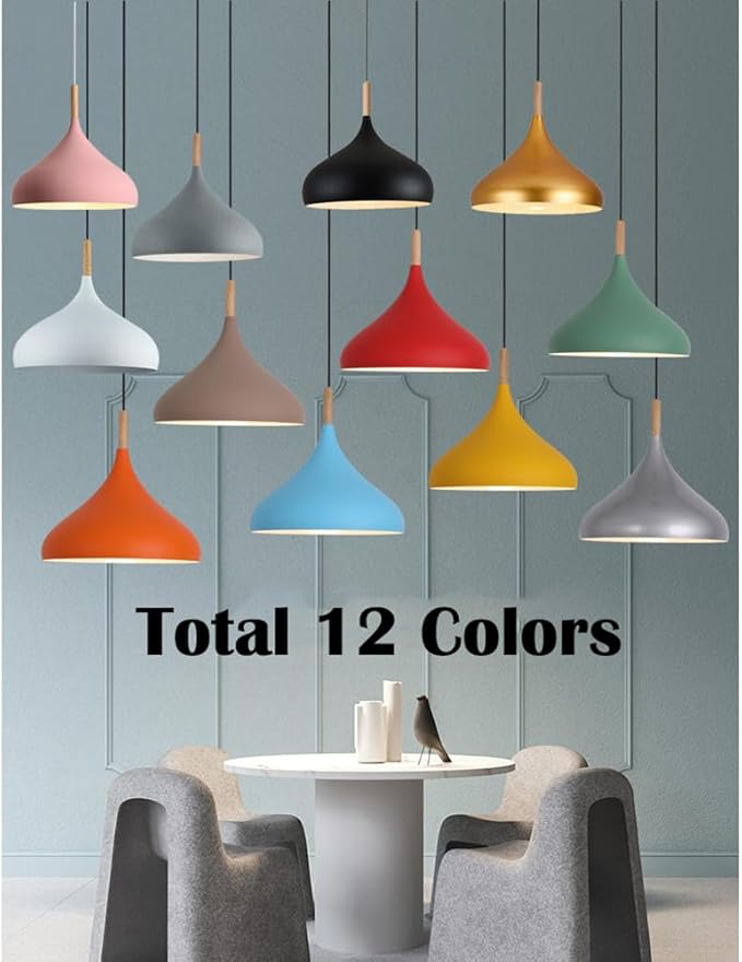 Creative Colorful Wood Metal Pendant Light, Nordic Modern Hanging Light Fixture, Single Rustic Farmhouse Pendant Lamp, Simple Retro Pendant Lighting for Kitchen Island Dining Table (Yellow,16.5in)