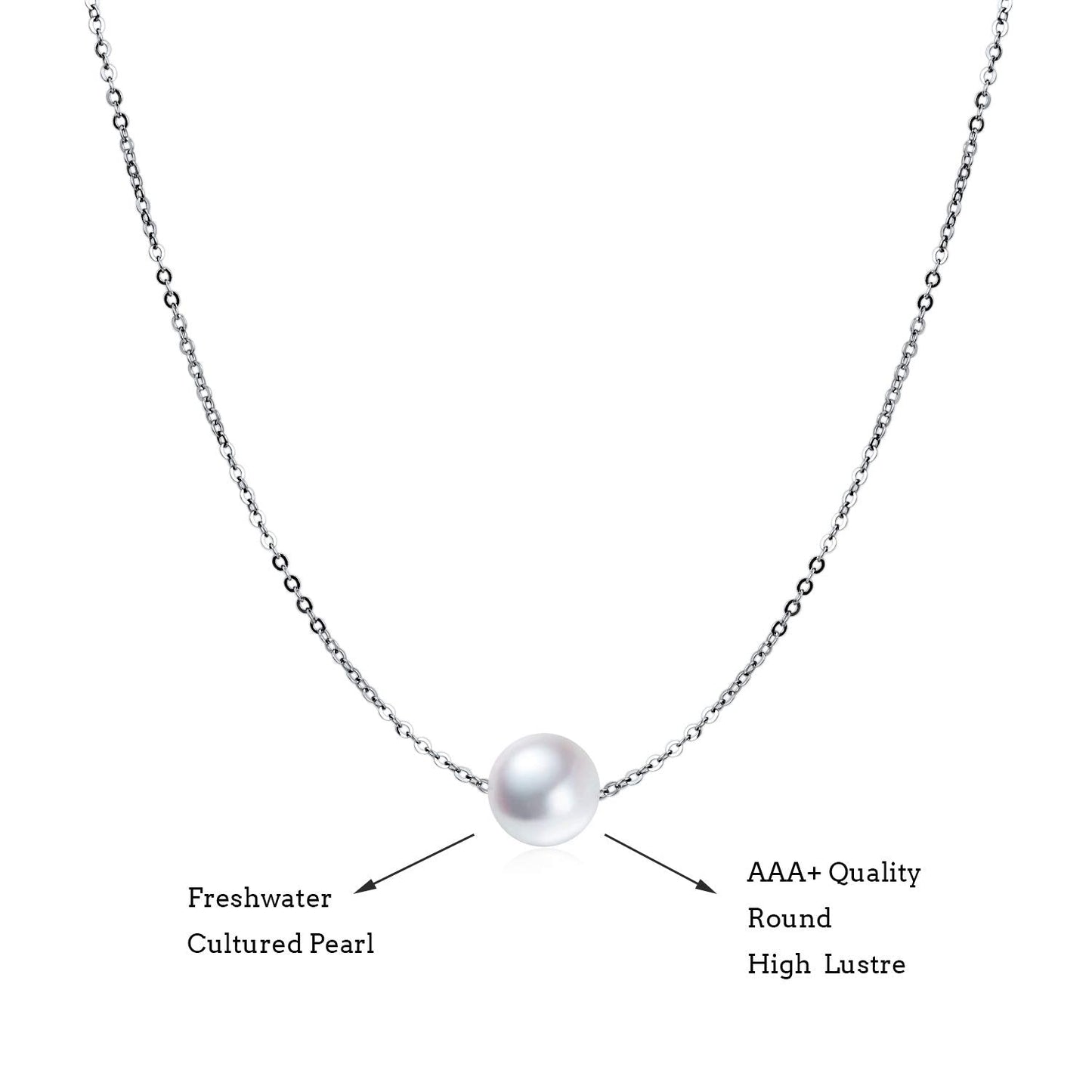 POPLYKE AAAA Single Pearl Choker Sterling Silver Necklace for Women 7-8mm Freshwater Cultured Pearls Wedding Bridesmaids Anniversary 14 16 18 inch (silver-single pearl necklace 18‘’)