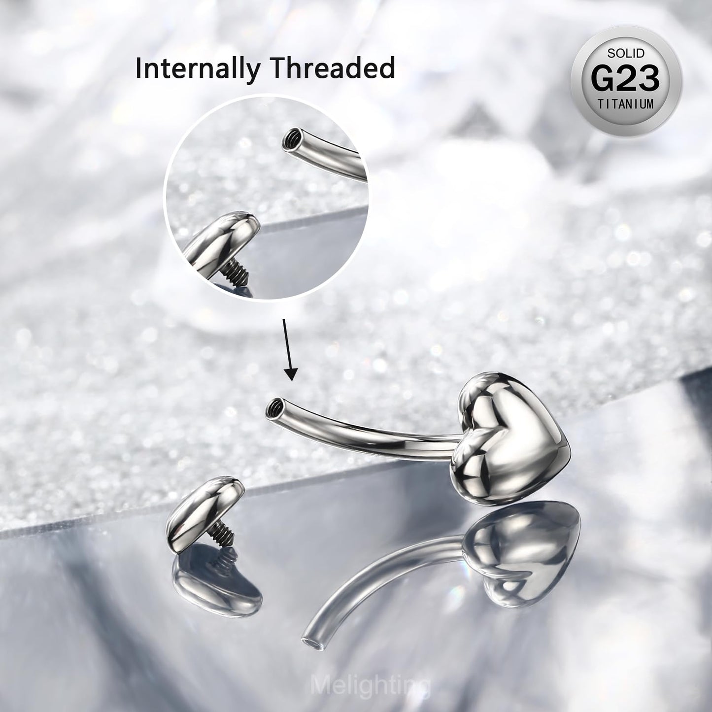 Melighting Titanium Belly Button Ring 14G Heart Belly Ring Internally Threaded G23 Titanium Navel Piercing Hoop Navel Barbell Body Piercing Jewelry 14 mm