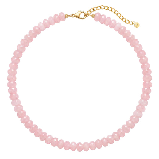 Badu Pink Gemstone Beaded Necklace for Women Natural Stone Bead Beach Choker Necklace Fashion Trendy Jewelry Gifts