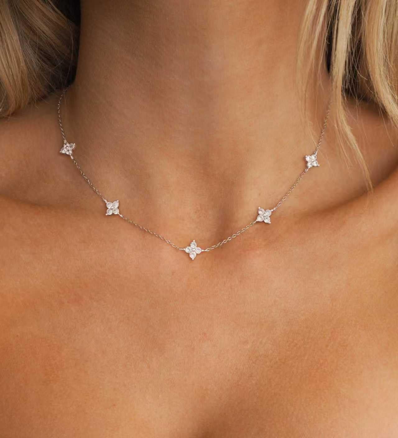 CUEZIY Dainty Silver Necklaces for Women Station Choker Cubic Zirconia Simulated Necklace Simple Cute Layering CZ Necklace Trendy Simple Jewelry Gifts