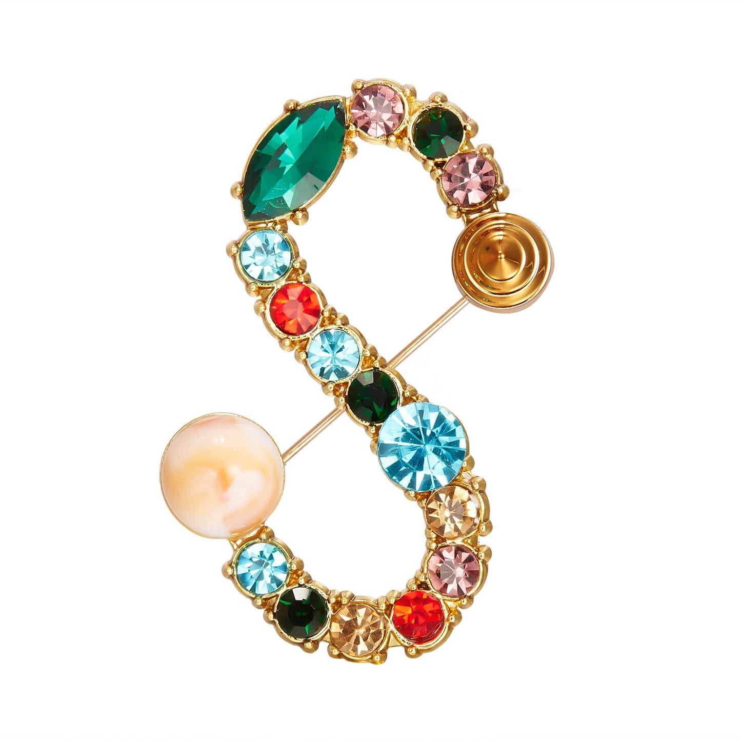 RINHOO Pearl Initial Brooch Pin Crystal A-Z 26 Alphabet Letters Brooch Colorful Enamel Breastpin Pin Jewelry for women Gifts (Gold-S)