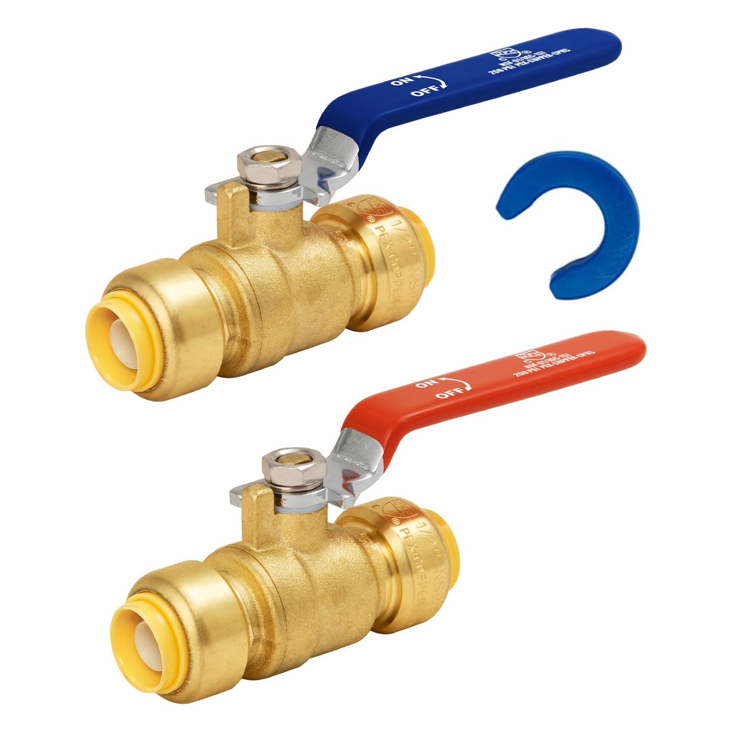 Shut Off Ball Valve 1/2 Inch, SUNGATOR 1/2 Inch Ball Valve, Push-to-Connect Water Shutoff, Easily Match to Pipe using Red and Blue Handle, No Lead Brass Fittings for PEX Pipe, Copper, CPVC, Pack of 2