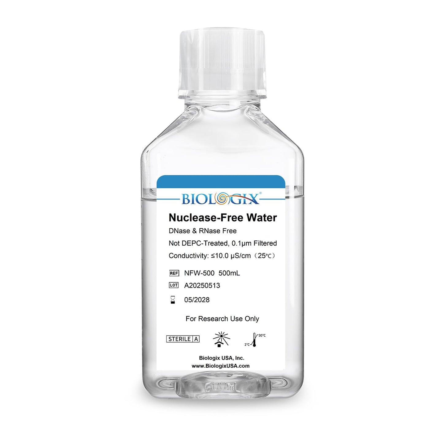 CryoKing Ultra Pure Water, 500mL Nuclease Free Water, DNase/RNase Free, Protease, Endotoxins (Pyrogen) Free, PCR/RT-PCR Certified, for Molecular Biology, PCR, Cell Rinse, for Laboratory Use Only
