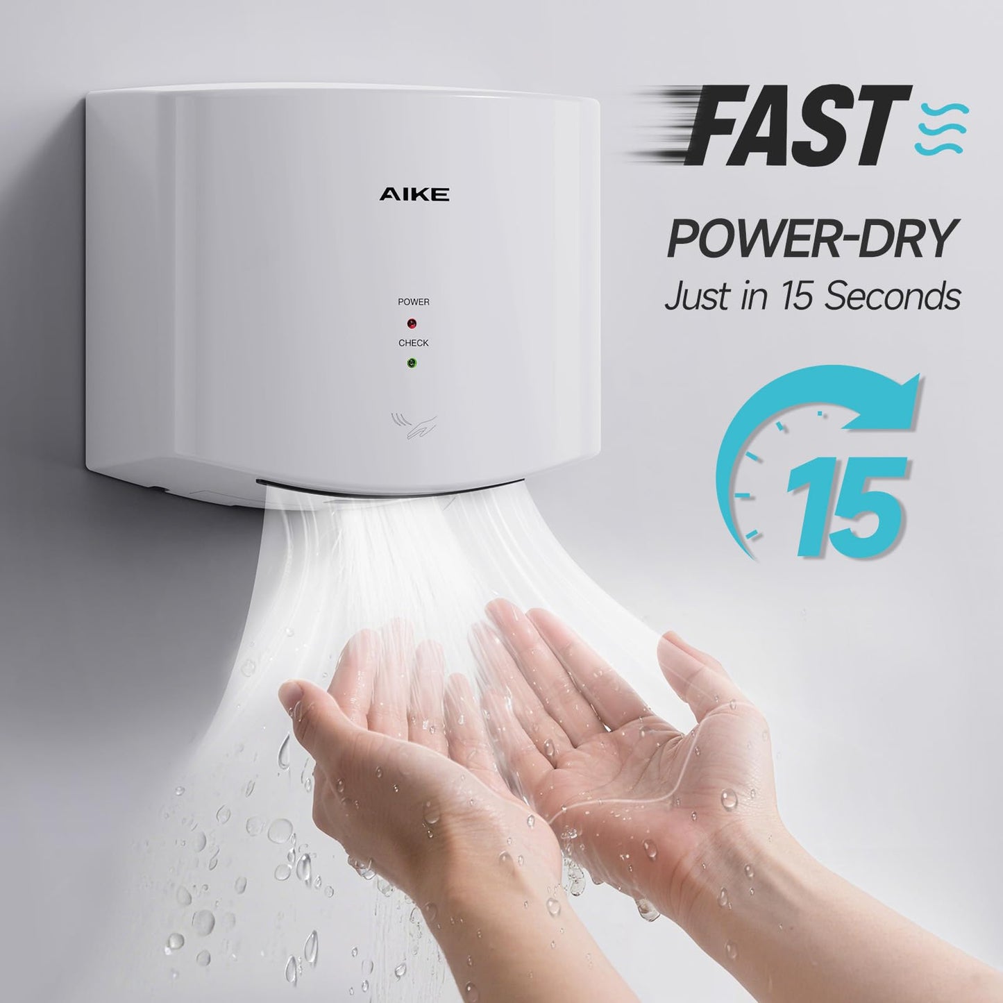 AIKE Air Wiper Compact Hand Dryer 110V 1400W White (with 2 Pin Plug) Model AK2630S