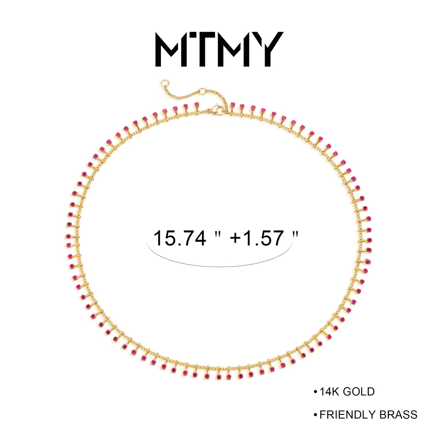 MTMY Beaded Necklace for Women 14K Gold Plated Dainty Colorful Beaded Pearl Choker Necklace Delicate Boho Choker Necklace Jewelry Gift (Rose)
