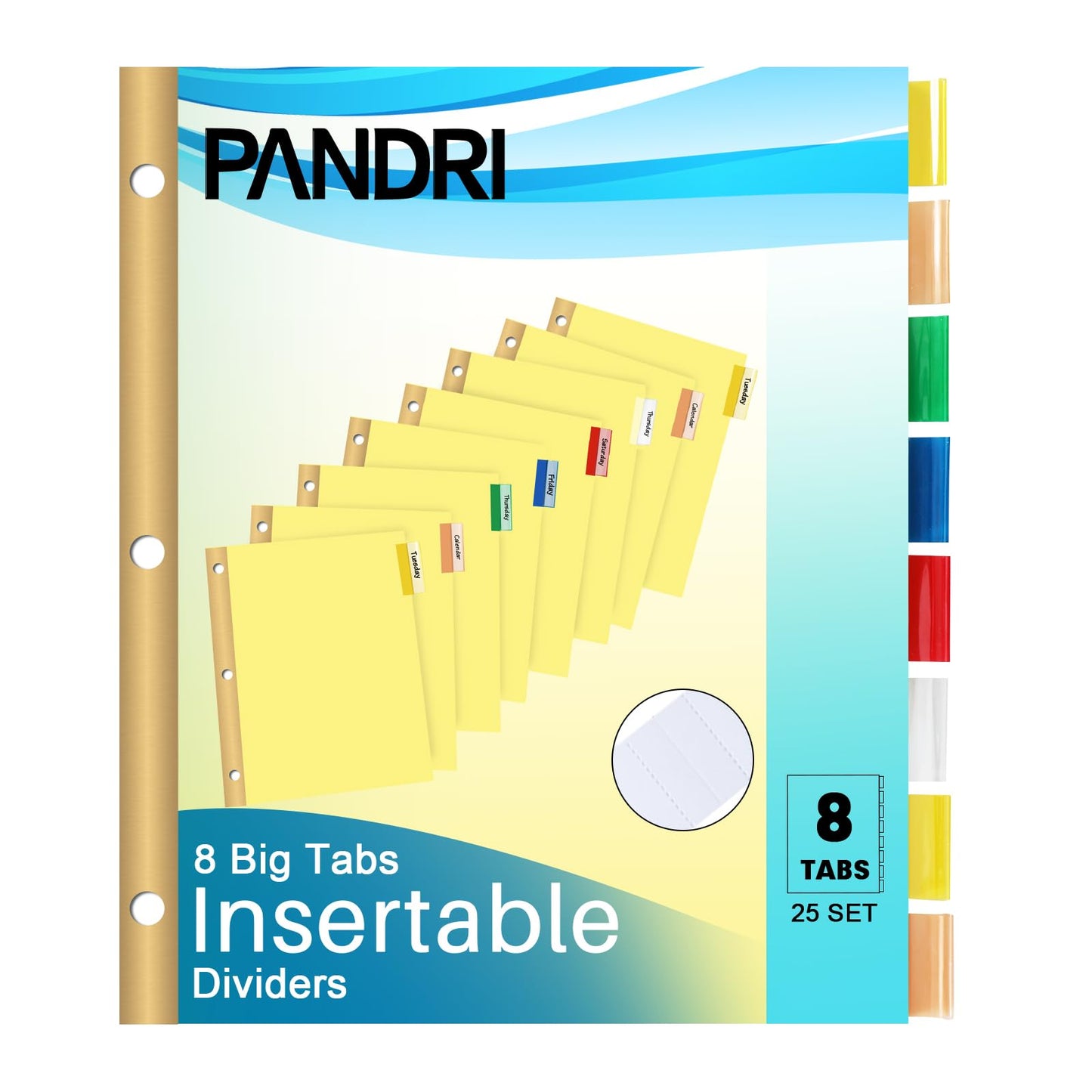Binder Divider, PANDRI 200 Pack Binder Index Dividers with 8 Insertable Multicolor Big Tabs, Letter Size Paper Binder Divider for School Office Home Business