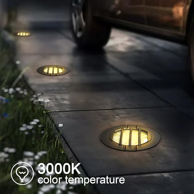 6W Well Lights, Grated Top, 3000K, 12-24V AC/DC, Outdoor In-ground Lights with Wire Connectors, IP65 Waterproof Low Voltage Lighting for Garden Fence Pathway Deck, ETL Certified, 12 Pack
