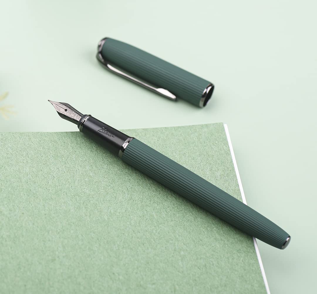 xixixiaozhu Picasso 916 Natural Series Metal Fountain Pen with Gift Box (EF Nib 0.35mm, Larch Green)