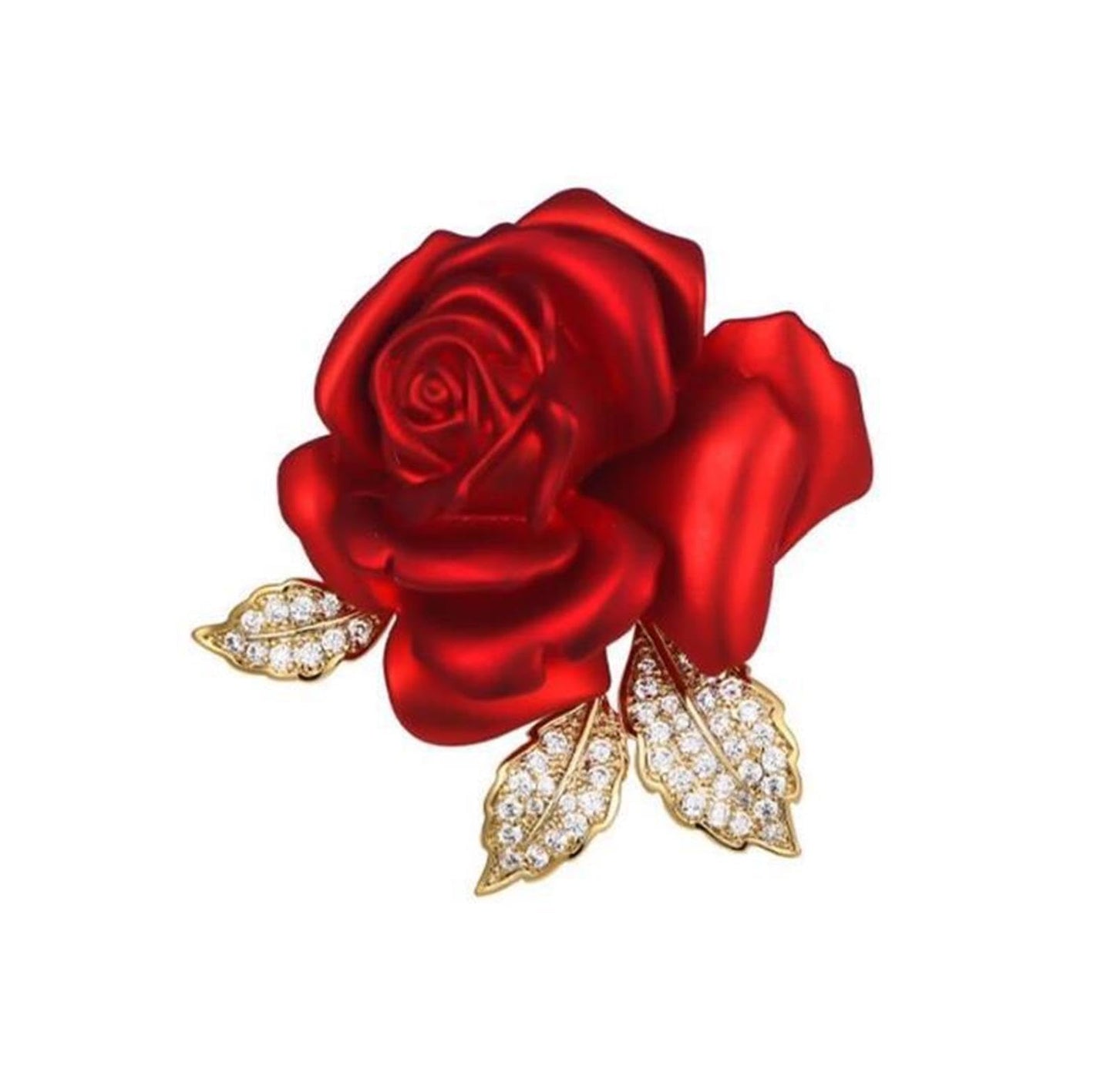 Rose Flower Brooch Elegant Red Rhinestone Crystal Rose Lapel Pin Dress Accessories Jewelry-red B