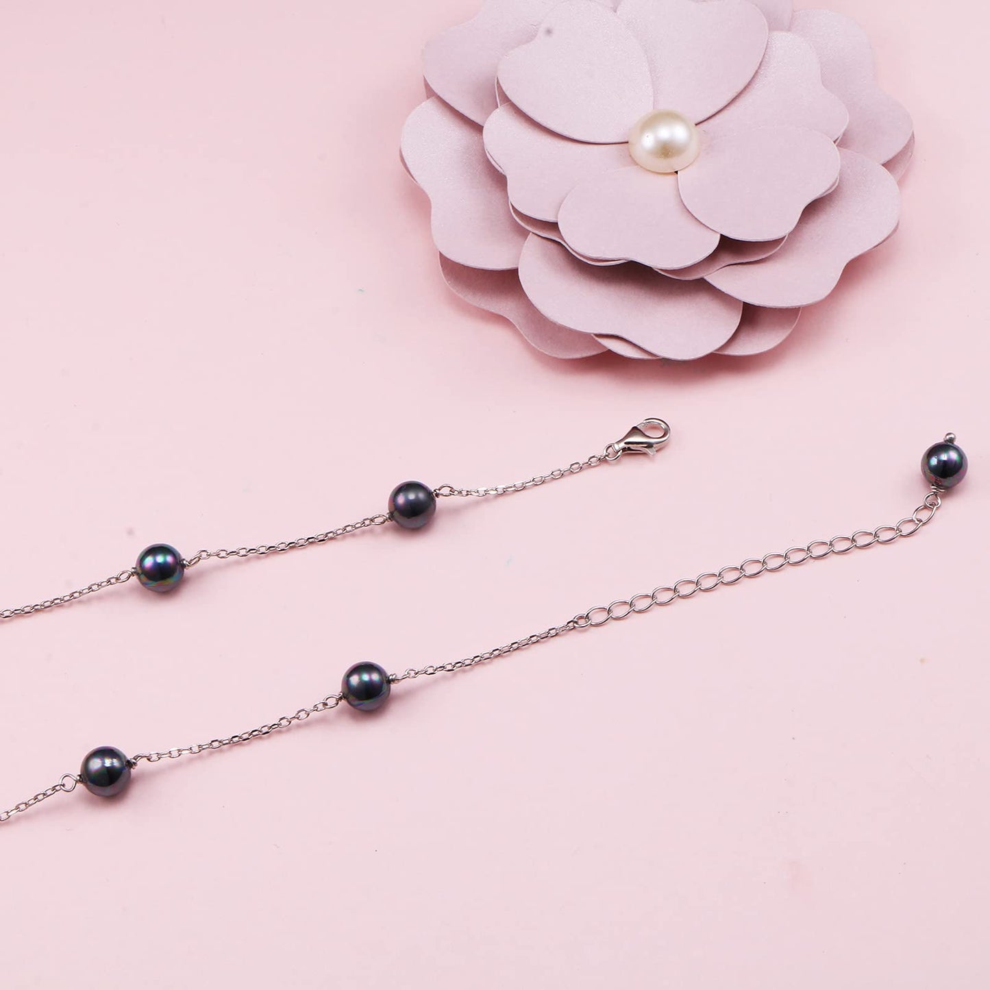 S925 Sterling Silver Black Pearl Bead Choker Short Dainty Necklace Pendant for Women Jewelry Gift