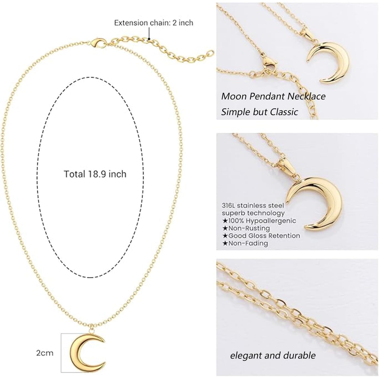 KONPJE Sunflower Fidget Necklace for Women Gold Moon Necklace Rotating Heart Necklaces Spinning Crystal Sunflower Anxiety Necklaces Crescent Moons Jewelry Accessories (Moon)