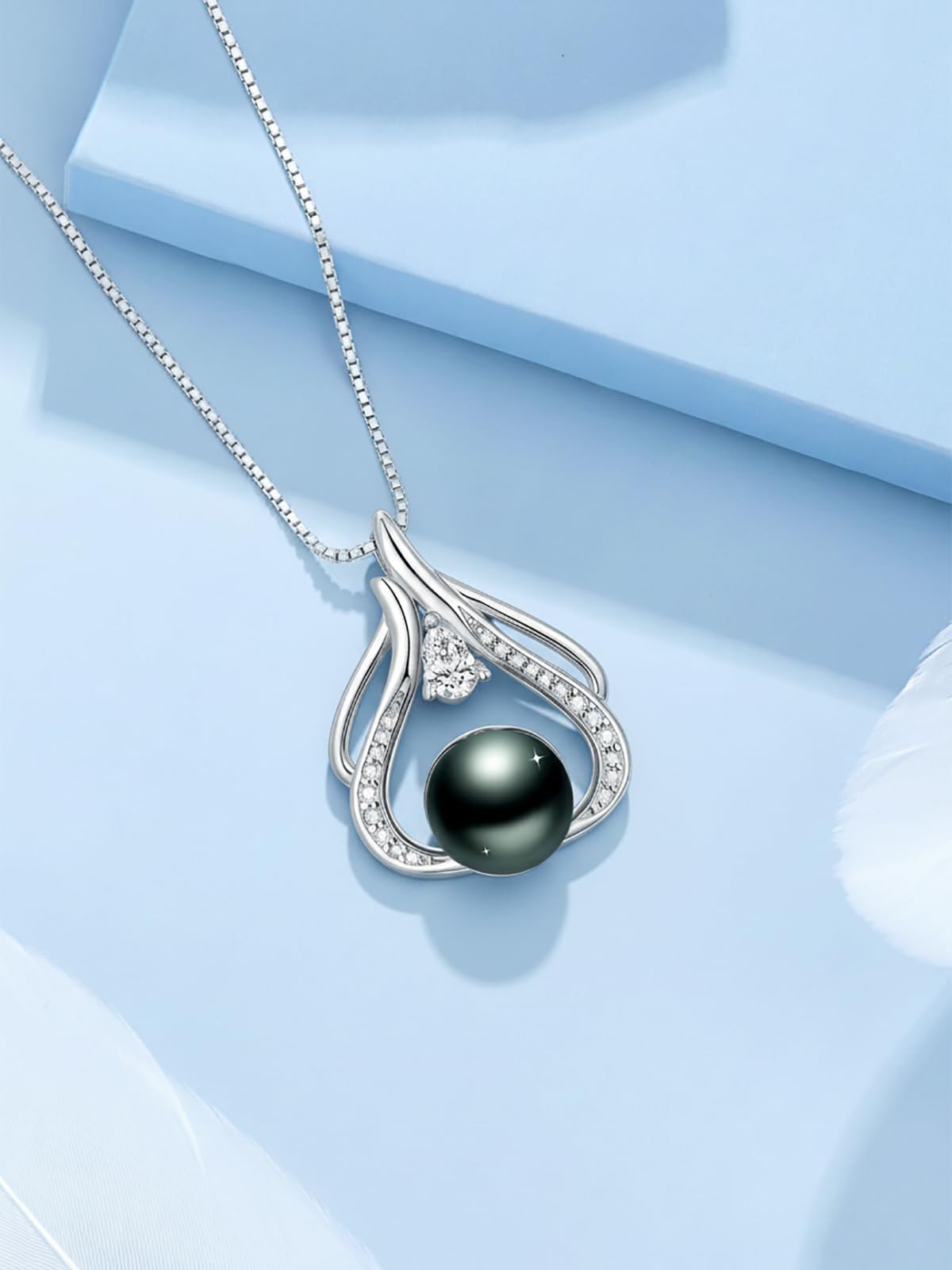 KANNSOAR 9MM Tahitian Black Pearl Necklace for Wife Women Mom Girlfriend Her 18K Gold-Plating Pearl Jewelry Wedding Birthday Anniversary Valentines Day Christmas Mothers Day Gifts