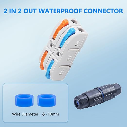 3PCS IP68 Waterproof Electrical Cable Connector, Outdoor 2 Way Junction Box, Waterproof Wire Connectors with Replaceable Lever Wire Connectors for AWG 28-12, Quick Screwless Installation