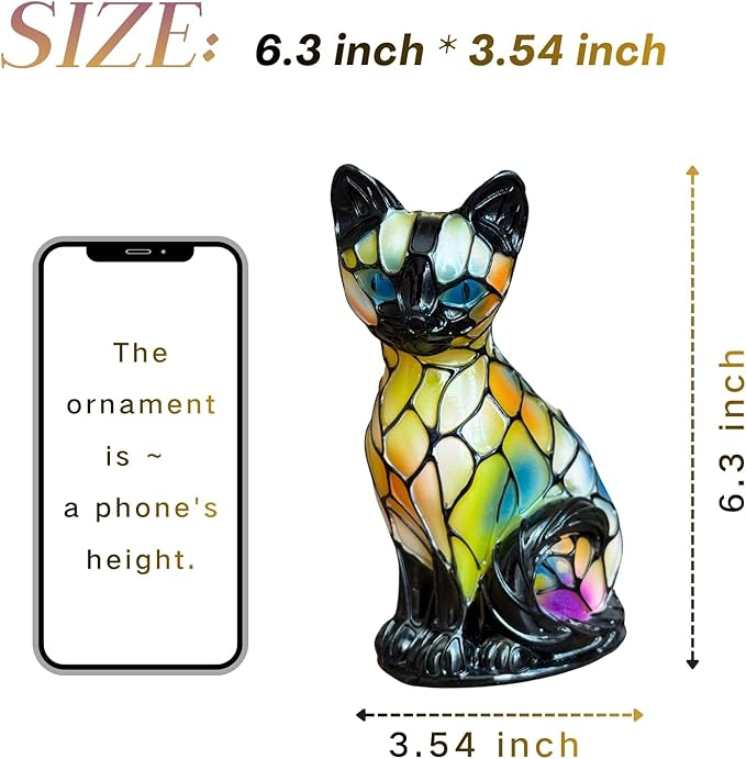 Cat Lamp, Stained Glass Cat Lamp, Decorative Resin LED Night Light for Cat Lovers, USB Vintage 3D Table Lamp Cozy Glow for Desk & Mantel – Fun Gift for Pet Owners (Siamese Cat B)