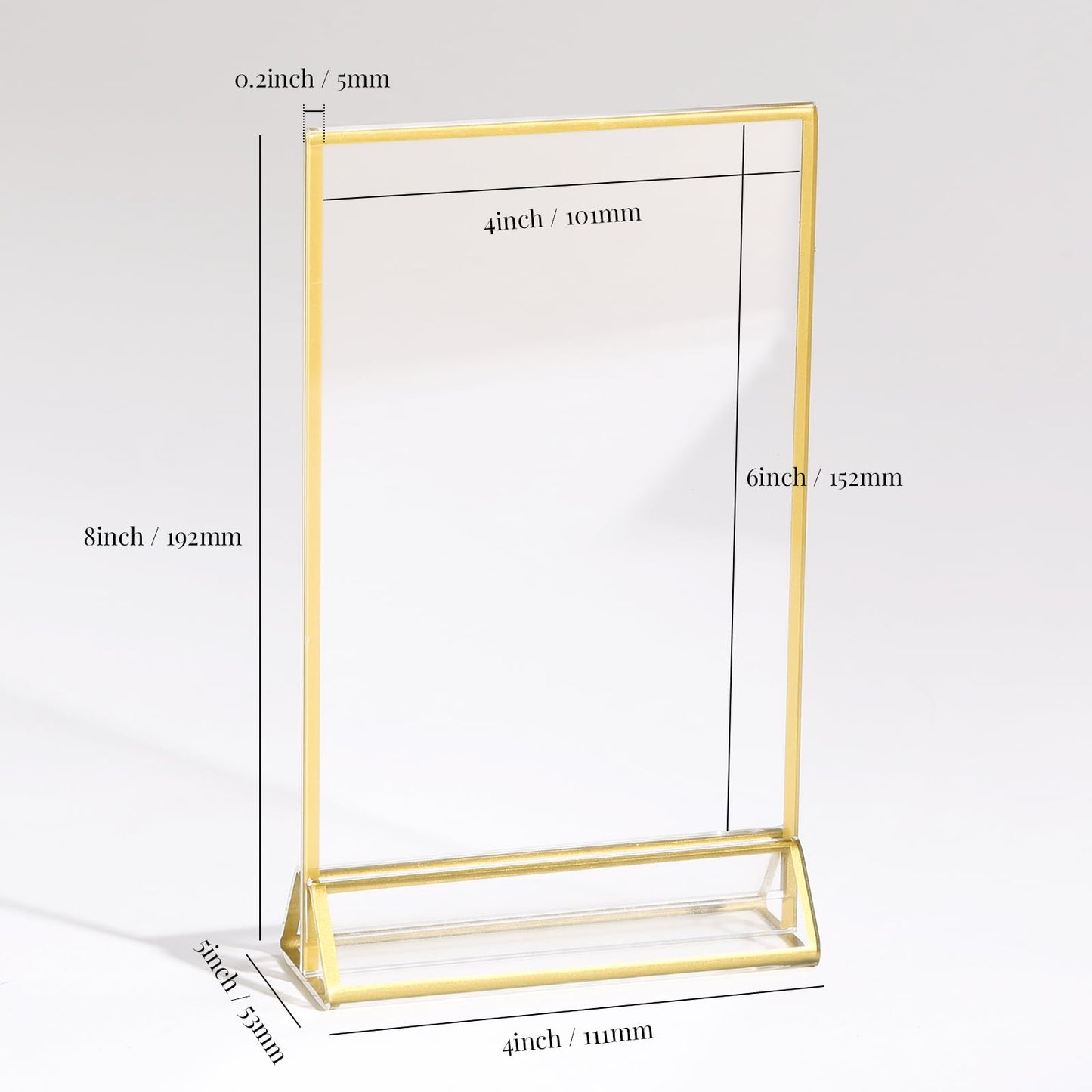 UNIQOOO Acrylic Sign Holders with Golden Border, Portrait View, Pack of 12 | 4x6 Inches Double Sided Clear Frame, Perfect for Wedding reception, Centerpiece, Decoration, Party,Anniversary, Event