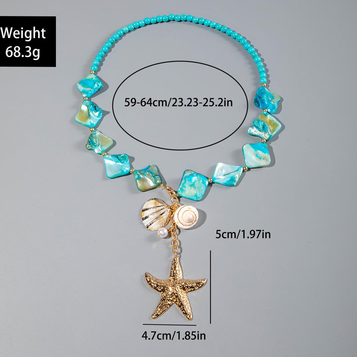 LKingel Gold Starfish Necklaces for Women Beaded Mermaids Starfish Shell Pearl Choker Pendant Necklaces Chunky Beach Necklace Mermaid Charm Necklace Summer Beach Jewelry for Women Gold
