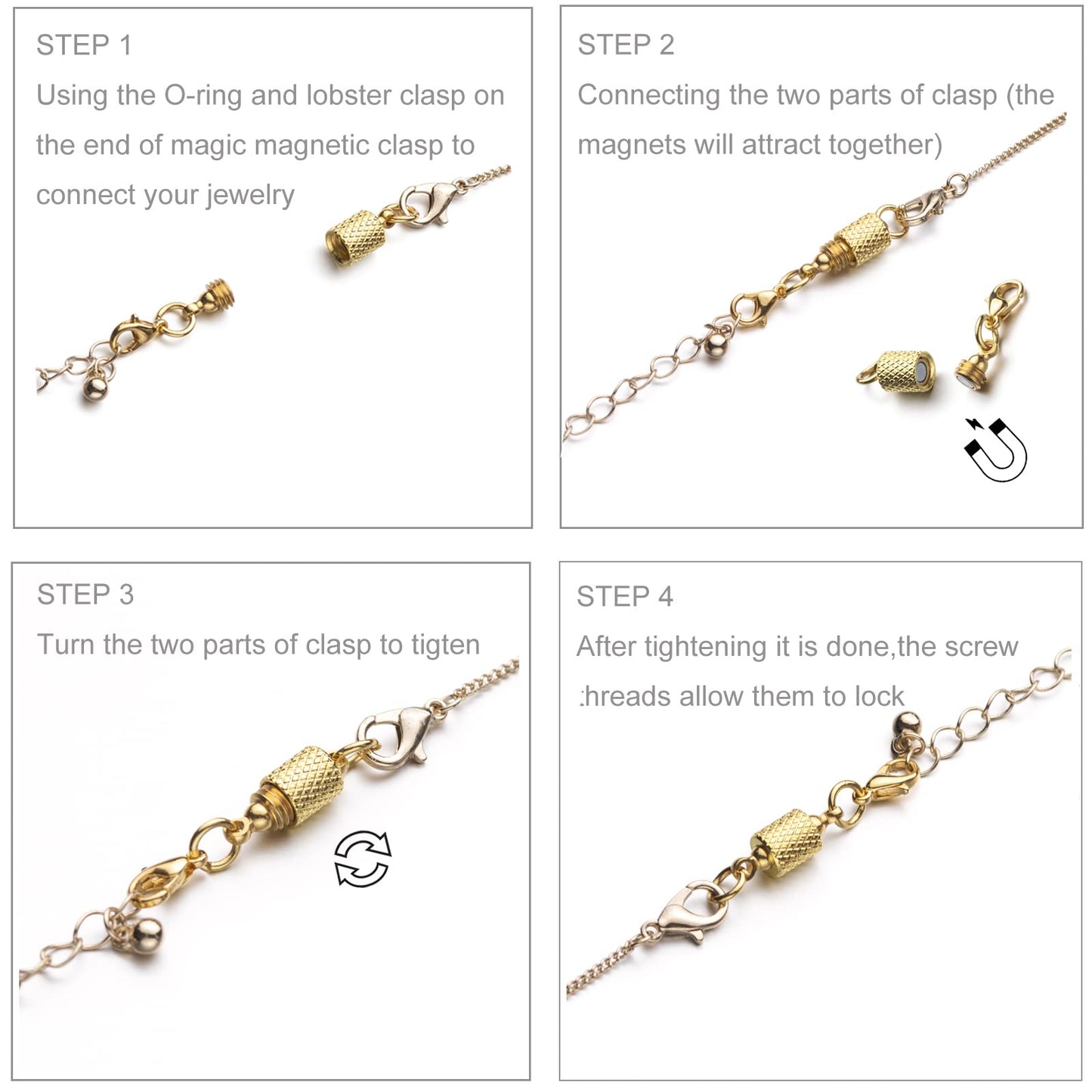 Zpsolution Magnetic Necklace Clasps and Closures Locking Magnetic Jewelry Clasps 8PCS Gold