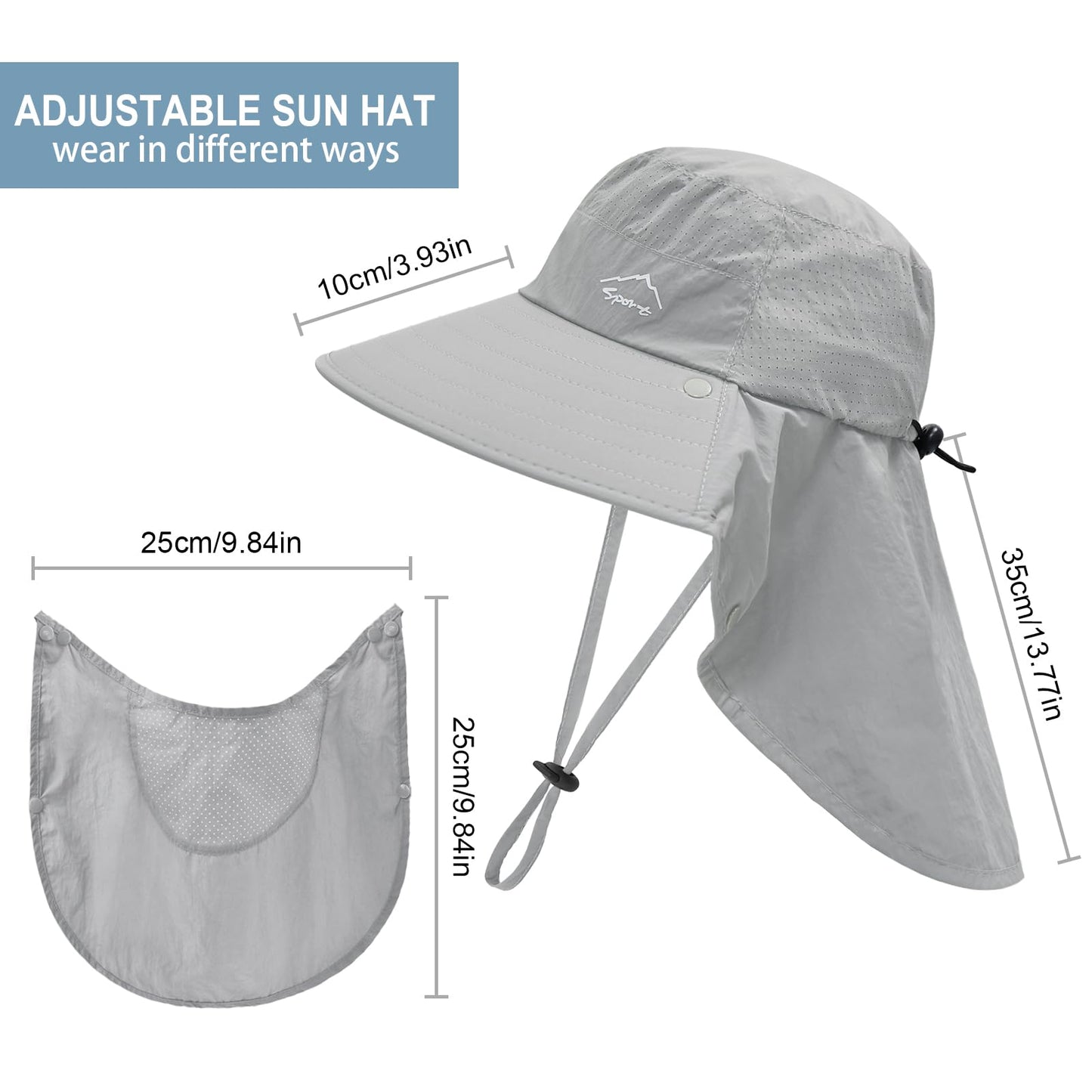 Sun Hat for Men Women with Neck Flap,UPF 50+ UV Protective Hiking Fishing Hats,Wide Brim Sun Hat for Women&Men