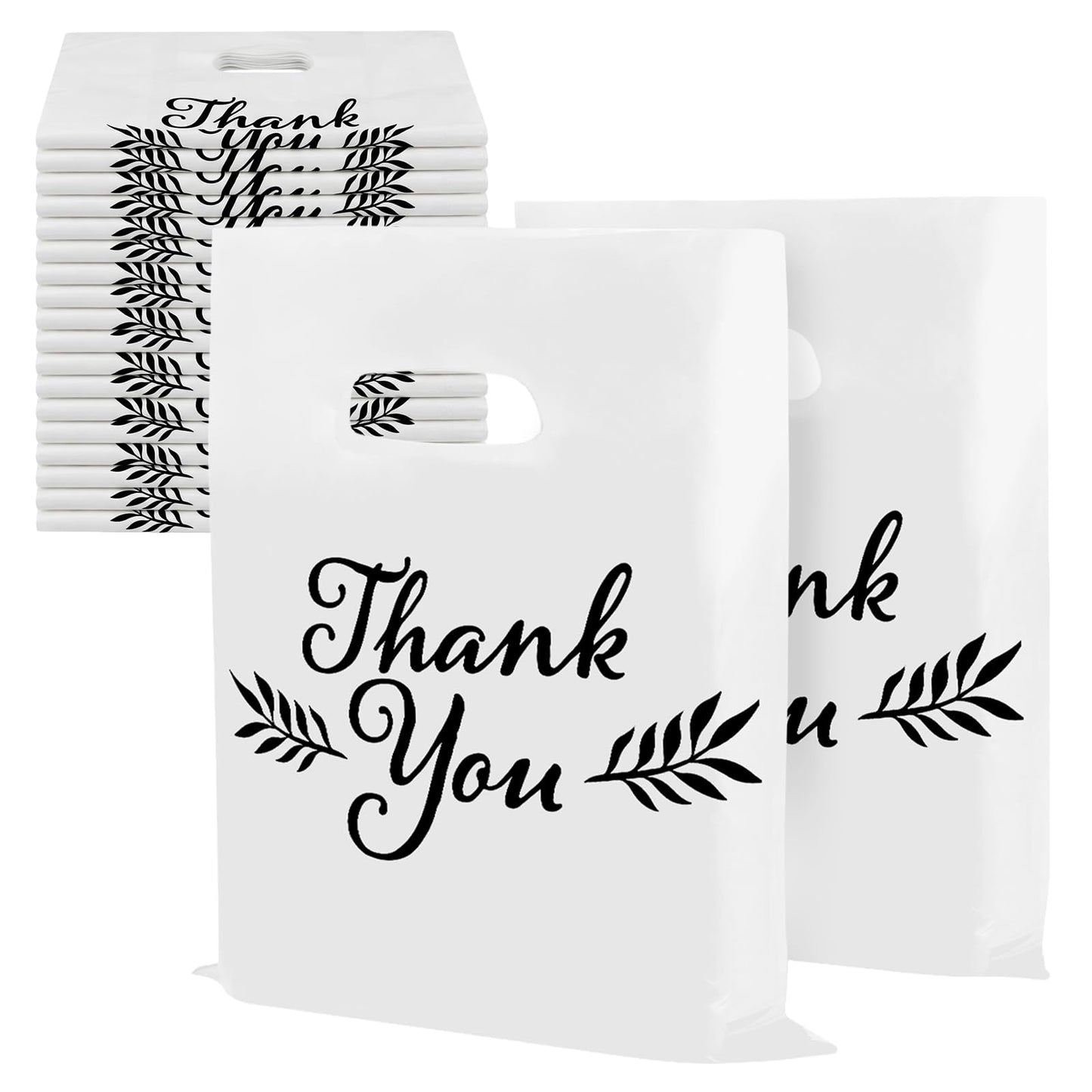 Houseables Thank You Bags, Merchandise Bags, With Handles, Plastic, For Shopping, Retail, Gift, Small Business, Boutique, Store, Customers, Product, Vendor, Events, Holiday, White, 16”x18”, Bulk 500PK