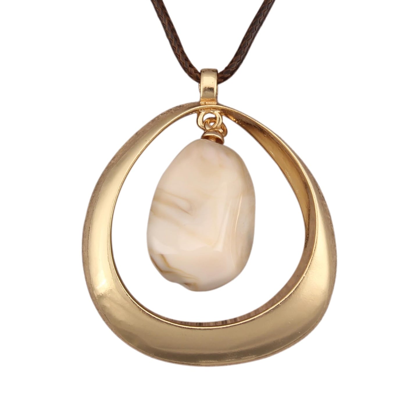 joymiao Boho Pendant Necklace for Women Vintage Long Chunky Bohemian Choker Necklace with Large Gold Pendant and White Stone