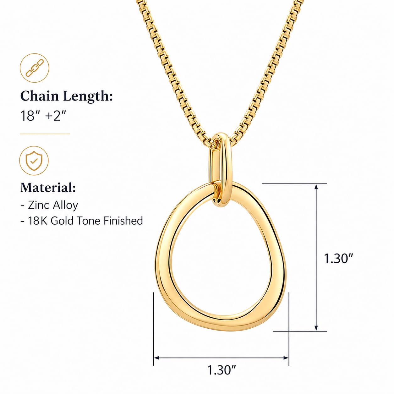 COBI Gold Circle Necklace for Women, 18K Gold Tone Finished Long Gold Necklace, Gold Statement Necklace Simple Everyday Jewelry, Fashion Trendy Birthday Gifts