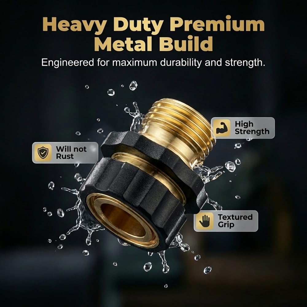 Garden Hose Quick Connector Fittings, 2026 New Water Hose Adapter, Durable 3/4 In Hose Connector, Universal Hose Adapter for Instant Connection, Quick Release Water Hose Adapter for Garden (4, Brass)