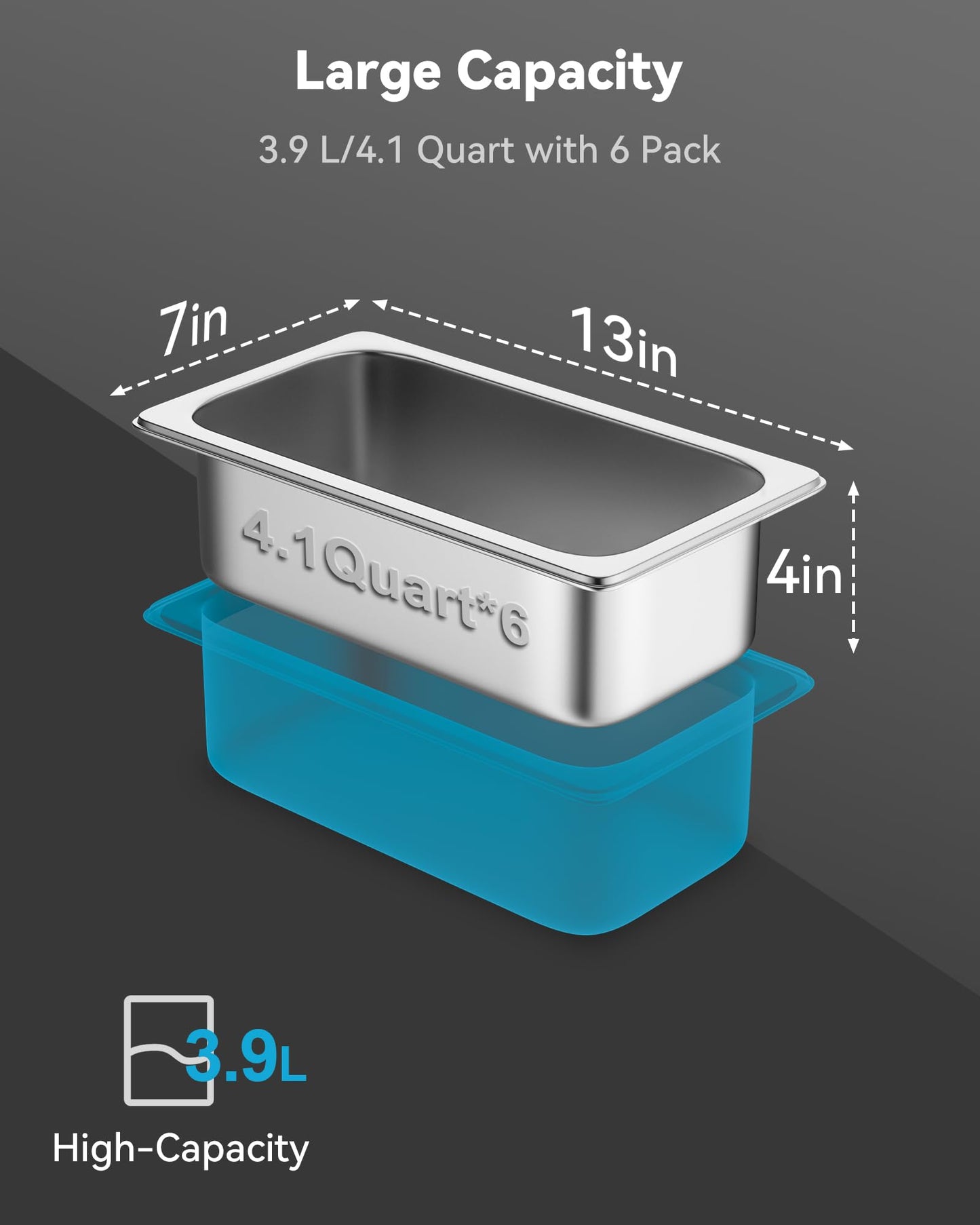 ZeroPone 6 Pack Hotel Pans, 1/3 Size 4" Deep Steam Table Pan, 22 Gauge Anti Jam Stainless Steel Steam Pan, Commercial Food Storage Containers for Catering Supplies