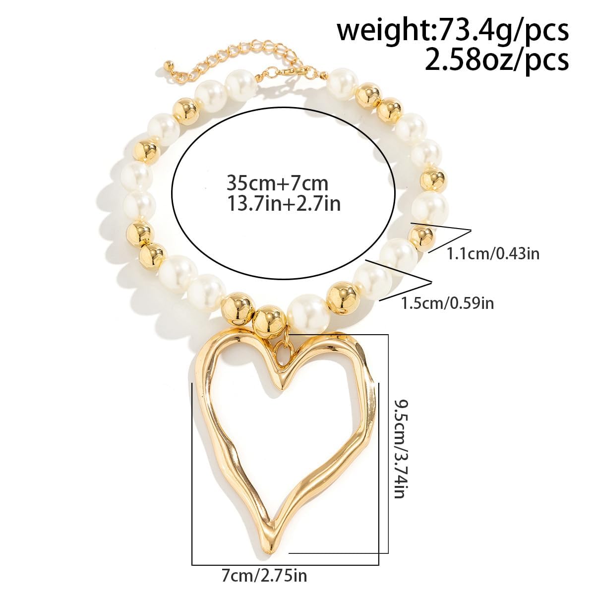 Y2k Large Heart Necklaces for Women Chunky Love Pearl Ball Beads Choker Necklaces Exaggerated Big Hollow Heart Pendant Necklace Statement Jewelry Gifts (Gold1)