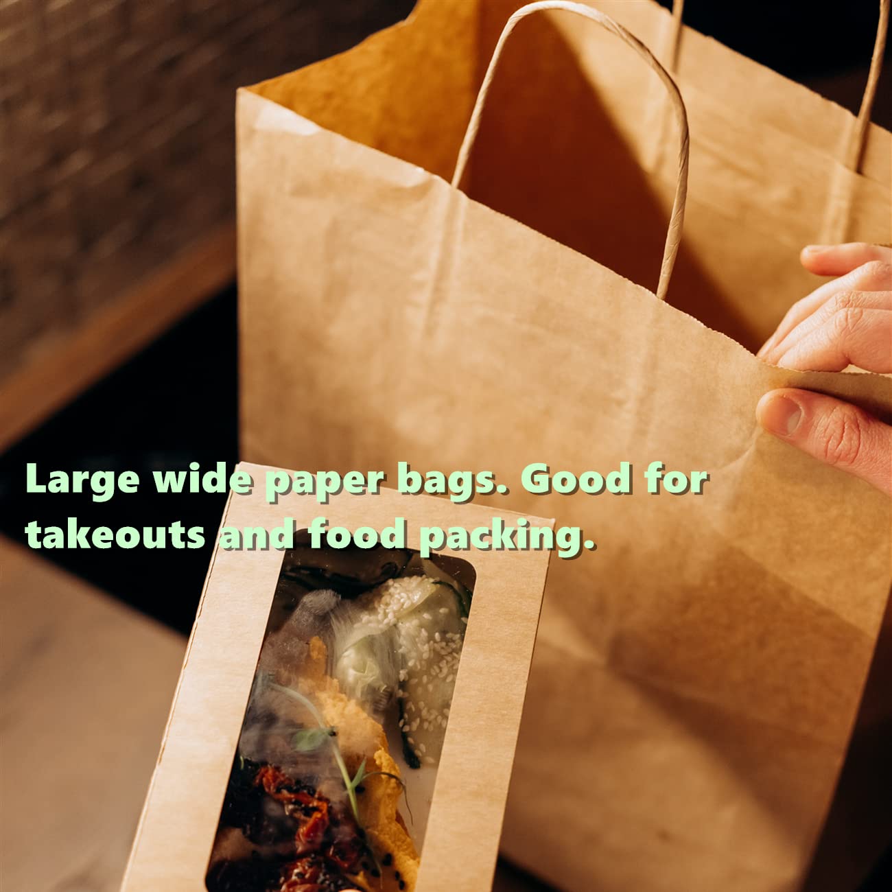 BagDream Kraft Paper Bagsr 50Pcs 14x10x15.75 Ultra Wide Large Paper Gift Bags with Handles for Takeouts, Parties, Shopping, Food Packing, Recyclable Food Service Bags Brown Paper Grocery Sacks