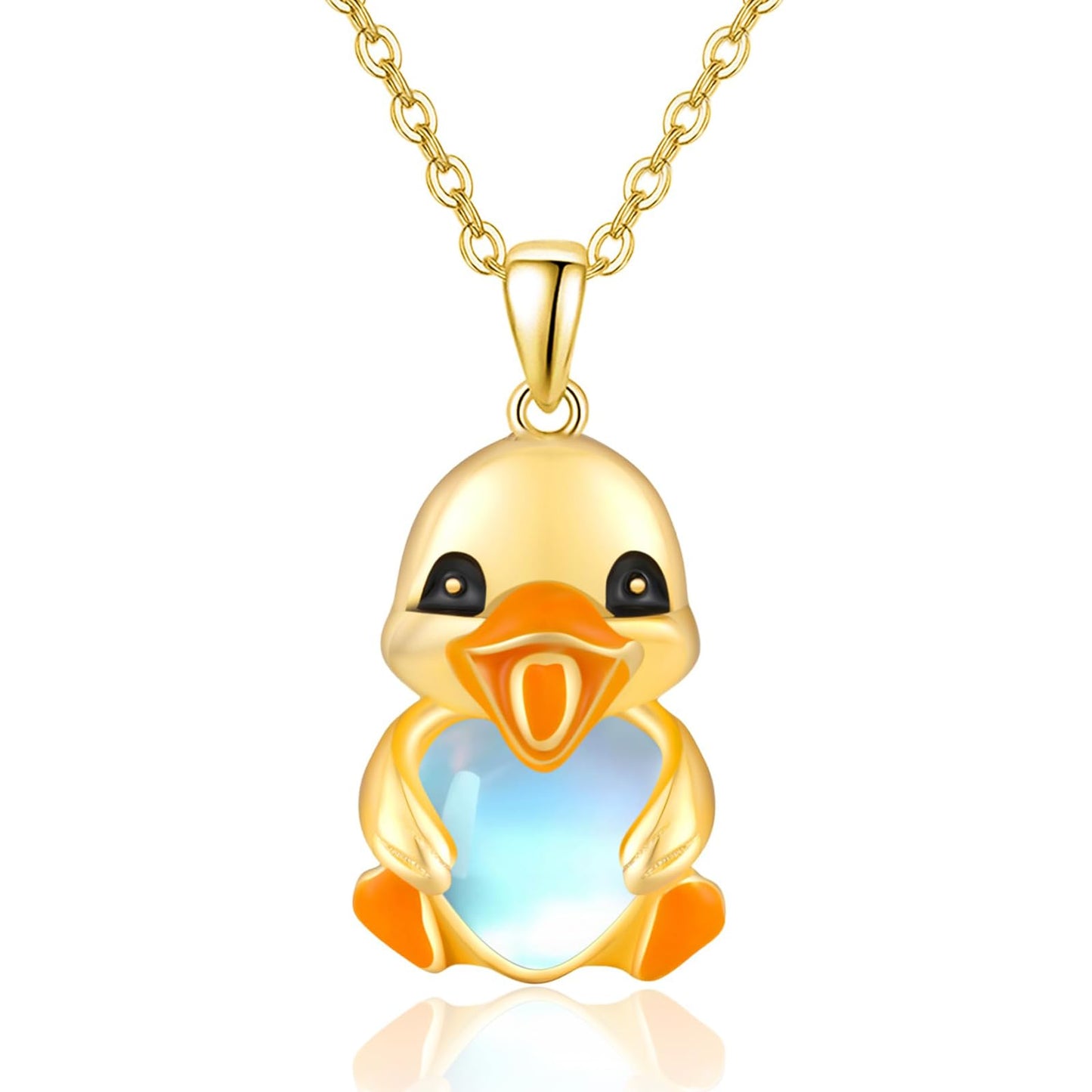 Dreamboat Duck Pendant Necklace for Women 925 Sterling Silver 14K Gold Plated Moonstone Ducks Animal Jewelry Gifts
