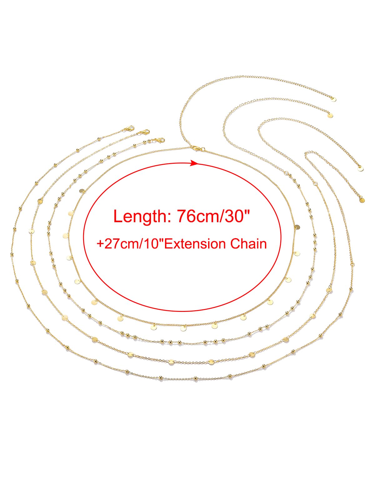 Jovivi 4 Pcs 18K Gold Plated Body Chains for Women,Adjustable Belly Chains for Waist,Multilayer Summer Beach Bikini Waist Beads Body Chains Jewelry for Women
