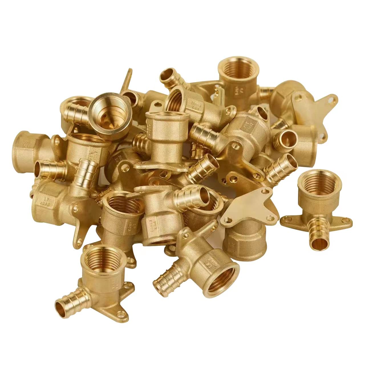 25-Pack EFIELD Pex Crimp 1/2 Inch x 1/2 Inch Female NPT Drop-Ear Elbow Brass Fittings, ASTM F1807,(PEX1807260)