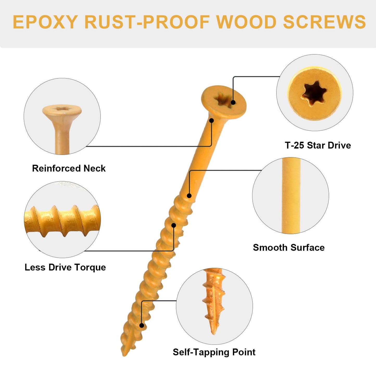 Fmjdnls Deck Screws 3 Inch, Wood Screws #9×3, 200 Pcs, Tan Rust Resistant Epoxy Coated, Outdoor Decking Screws, Torx/Star Drive Head Deck Screw, T25 Star Bit Included, for Timber, Fence