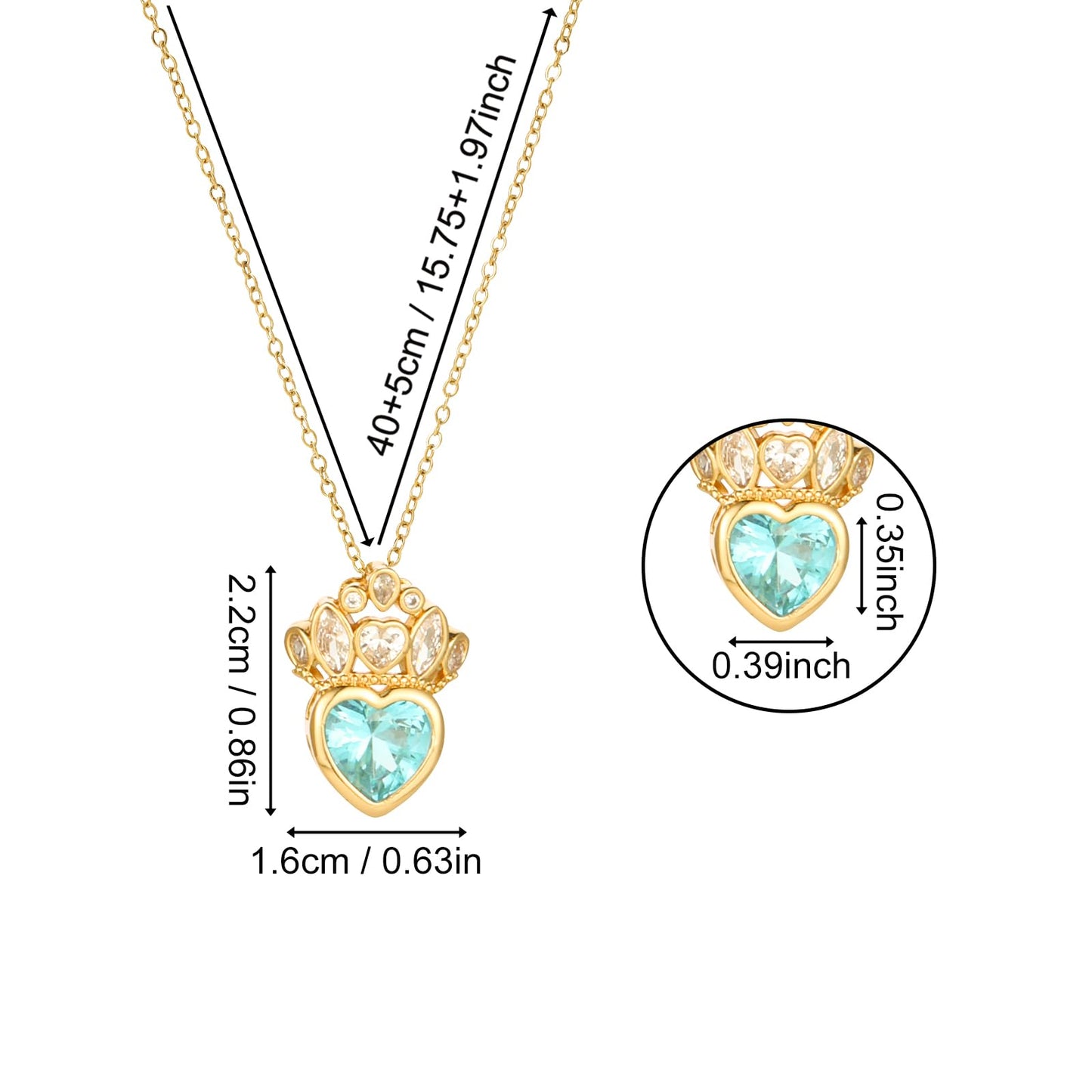 crataly Gold Plated Crown Aquamarine Heart Necklace for Women-March Birthstone Princess Necklace For Valentine's Day Mother's Day Christmas Birthday Gifts