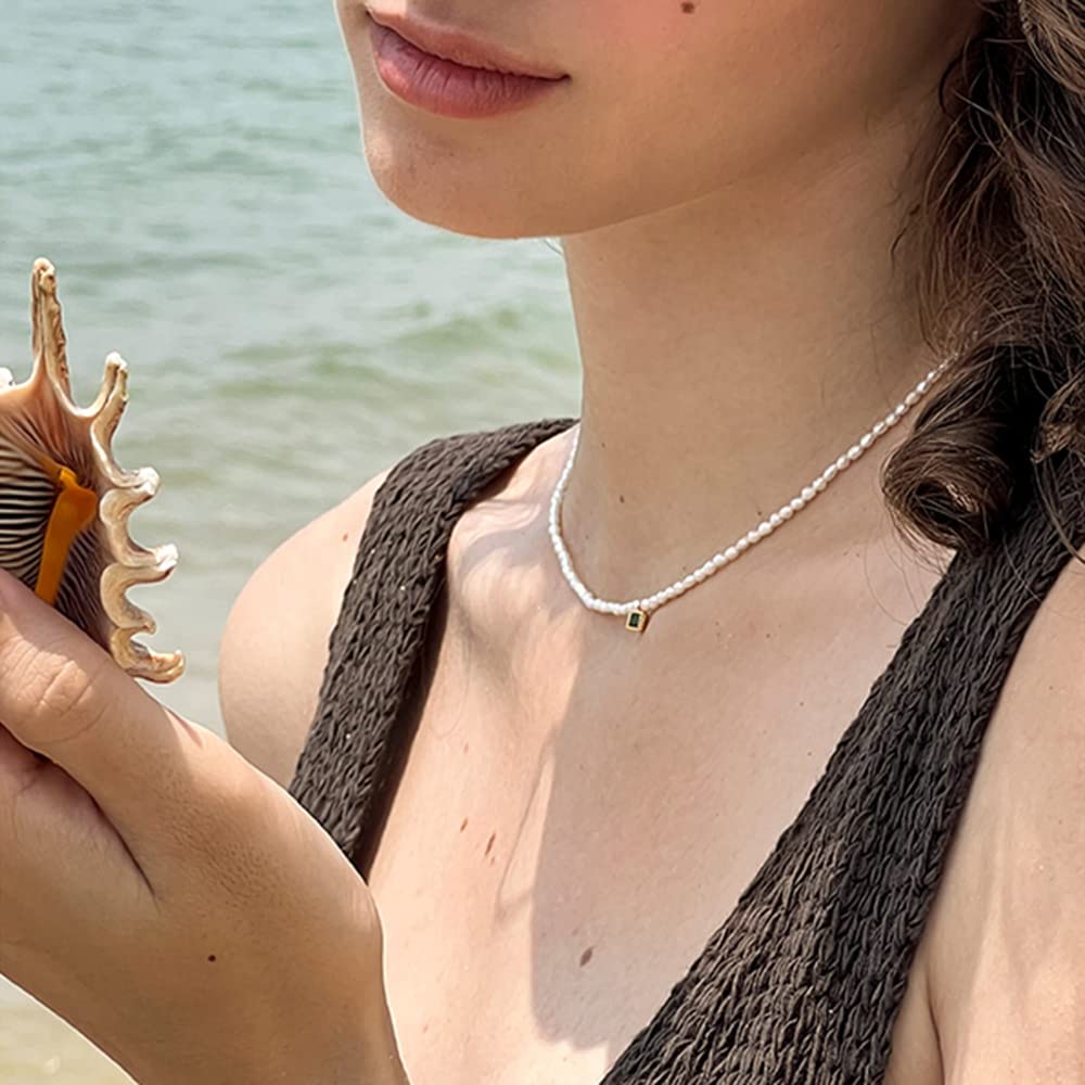 14K Gold Pearl Clavicle Necklace, Freshwater Pearl Beaded Necklace, Beautiful Women's Day, Birthday Gift for Wife,Girlfriend (style one, 14K)