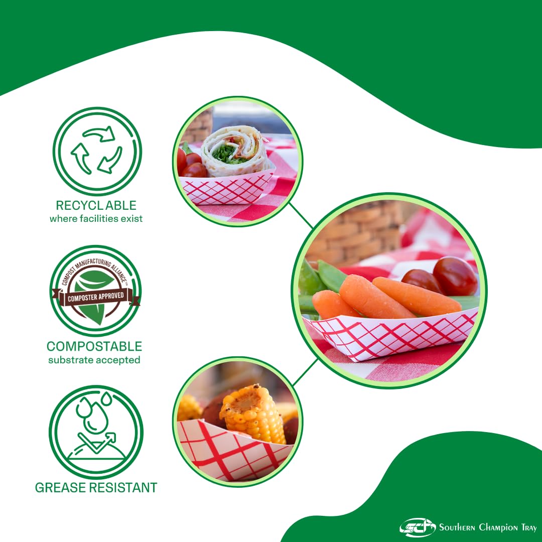 Southern Champion Tray 0425 #300 Southland Paperboard Food Tray, 3 lb Capacity, Red Check (Case of 500)