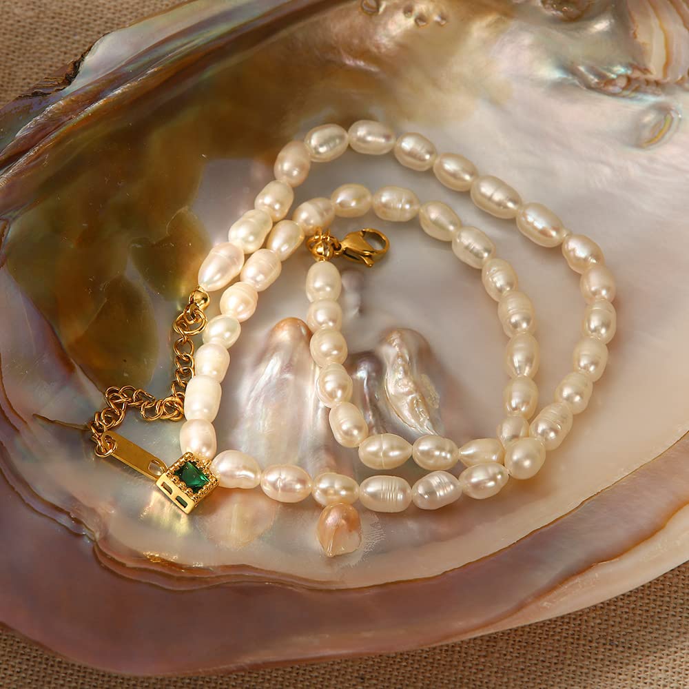 14K Gold Pearl Clavicle Necklace, Freshwater Pearl Beaded Necklace, Beautiful Women's Day, Birthday Gift for Wife,Girlfriend (style one, 14K)