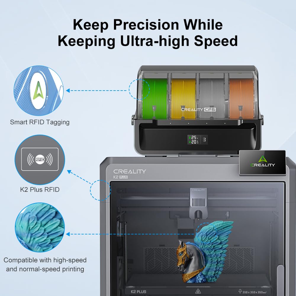 Creality Hyper PLA Filament 1.75mm, RFID 3D Printer Filament for High Speed 30-600mm/s, PLA Filament Support CFS, Fits for K2 Plus Combo and Most 3D Printers 1kg(2.2lbs)/Spool