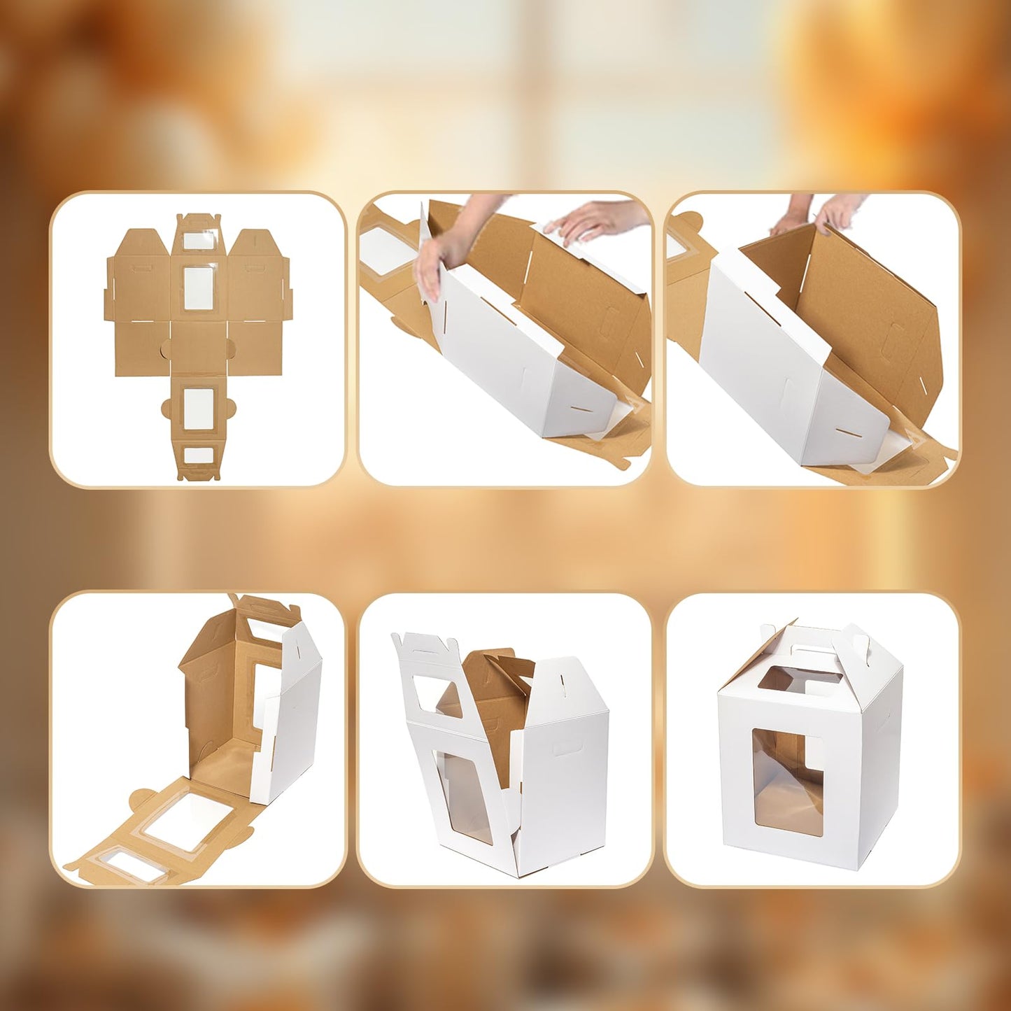 Wowxyz 5 Pack Tall Cake Boxes for Tier Cakes 16x16x18 Inch Disposable Layer Tall Baking Carrier with Window Large Tierd Bakery Take Out Transport Containers with Handle for Wedding, Birthday, Party