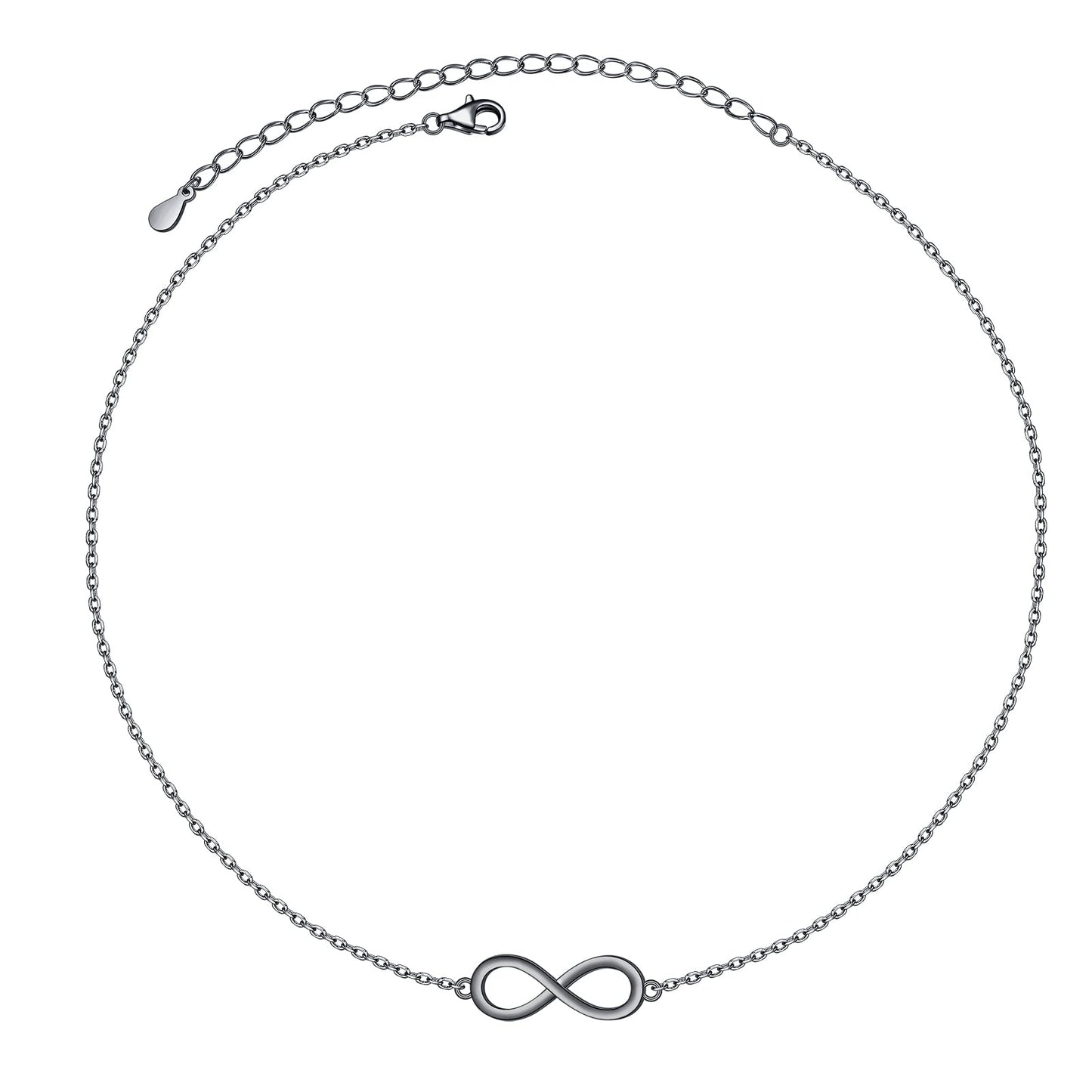 DAOCHONG S925 Sterling Silver Black Infinity Choker Short Dainty Necklace Pendant for Women Jewelry Gift