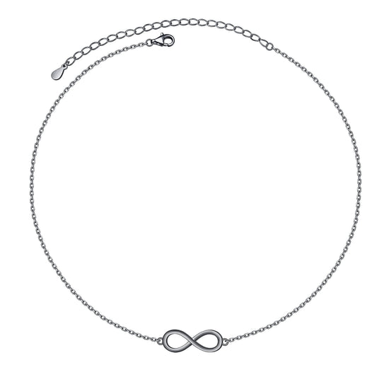 DAOCHONG S925 Sterling Silver Black Infinity Choker Short Dainty Necklace Pendant for Women Jewelry Gift