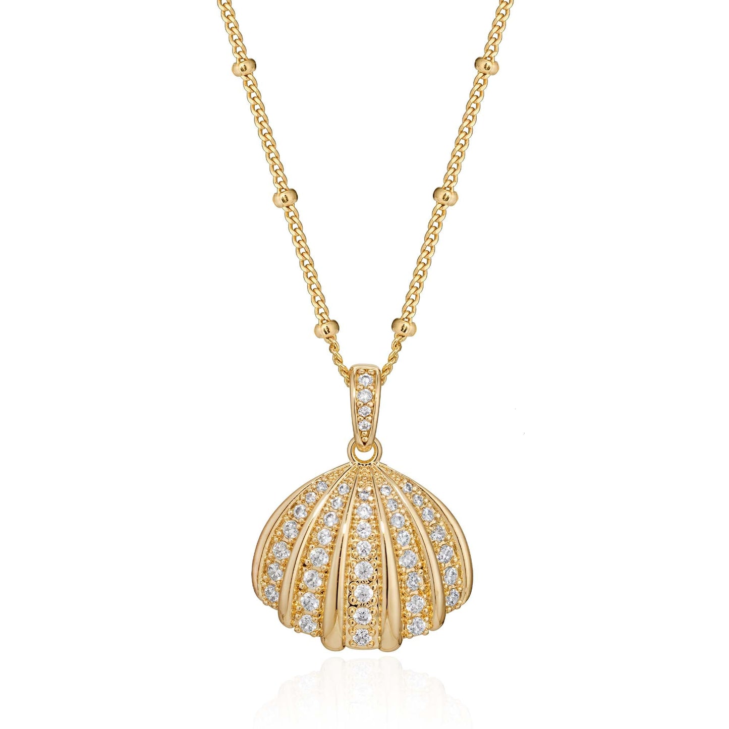 MTMY Gold Starfish Necklace 14K Gold Plated Shell Conch Ocean Pendant Necklace for Women Beach Summer Jewelry(Shining Shell)