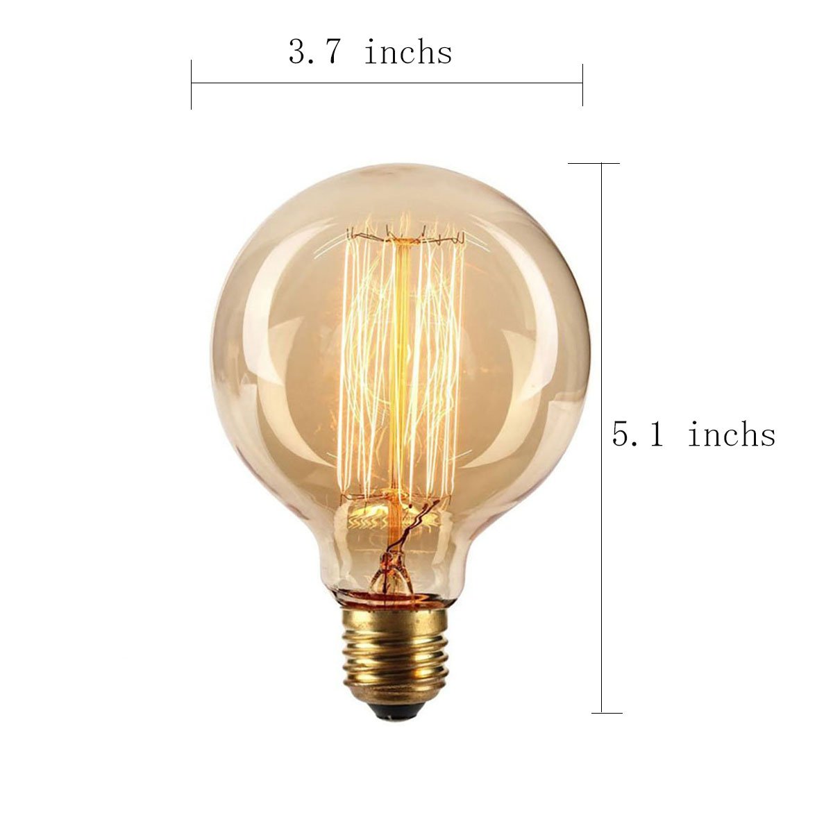 GOENDR Vintage Edison Bulb,Large Round Edison Antique Light Bulbs-G30/G95 120V - Dimmable Thread Filament Style Nostalgic Light Bulbs (4 Pack)