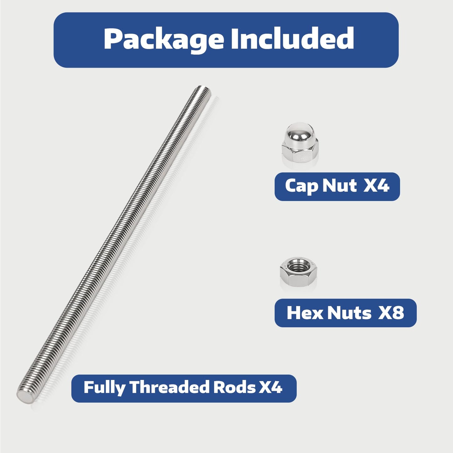 Arwnnklo 4 Pcs 304 Stainless Steel M6 Fully Threaded Rod,14"(360mm) Long Threaded Rod,Right Hand Threads，with Nuts (4, M6x360mm)