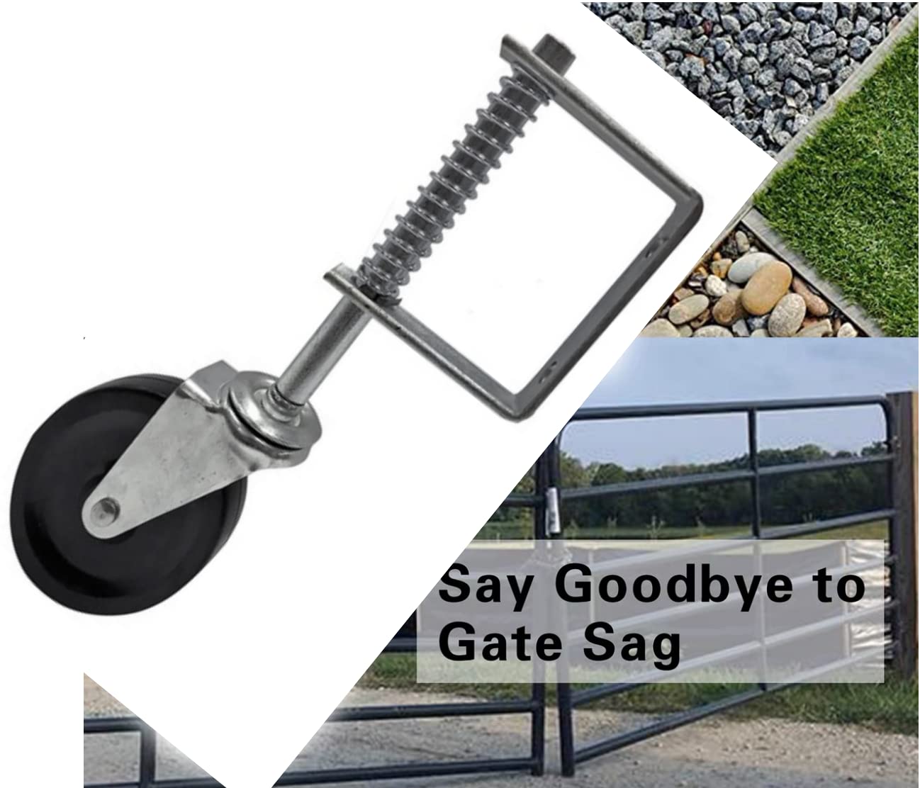 Gate Caster gate Wheel 4”, Heavy Duty Gate Caster Wheel with Spring Loaded,Universal Mount Pate, 250-500 lbs Load Capacity, 4 Inches Rubber Wheel(Two PCS)