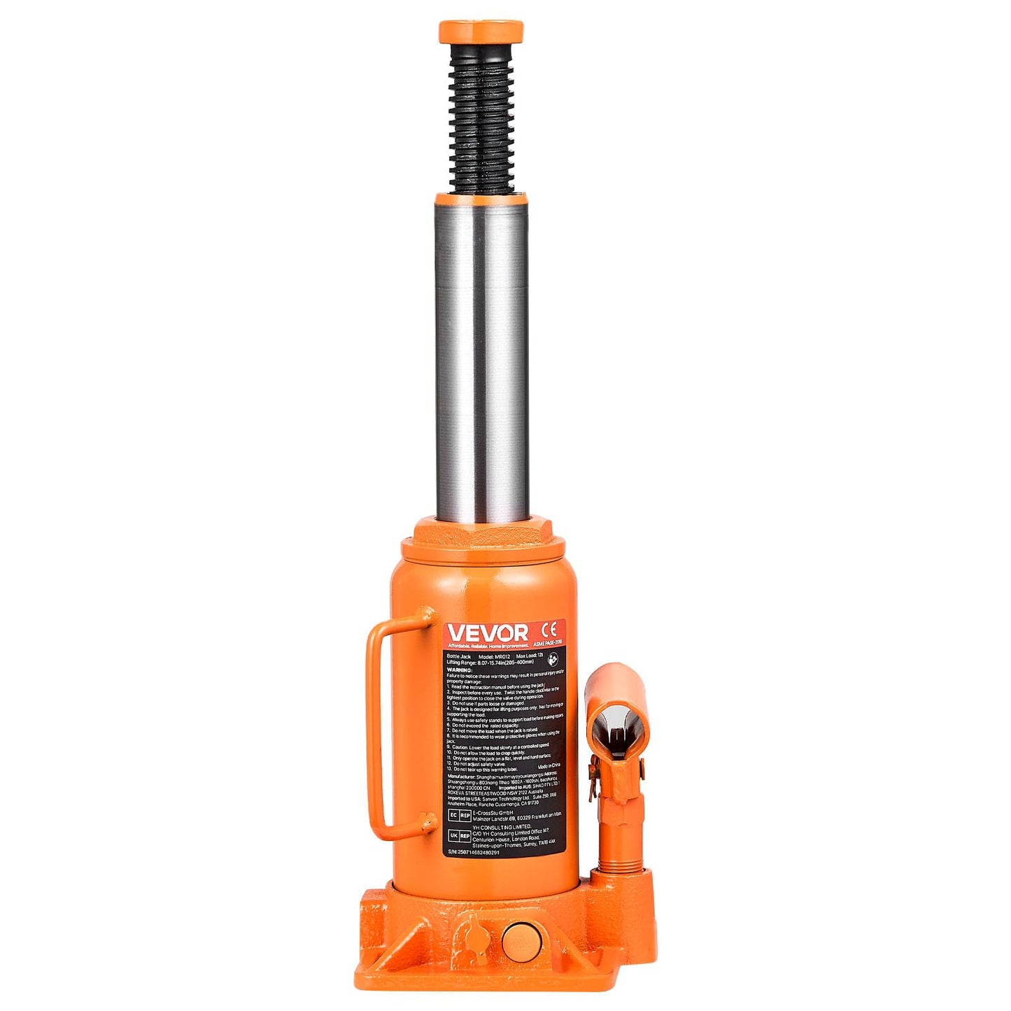 VEVOR Hydraulic Bottle Jack, 12 Ton/24000 lbs All Welded Car Hydraulic Jack, Features 7.5-14 in Lifting Range & 3-Section Long Handle, for Pickup Truck, Truck, RV, Auto Repair Industrial Engineering