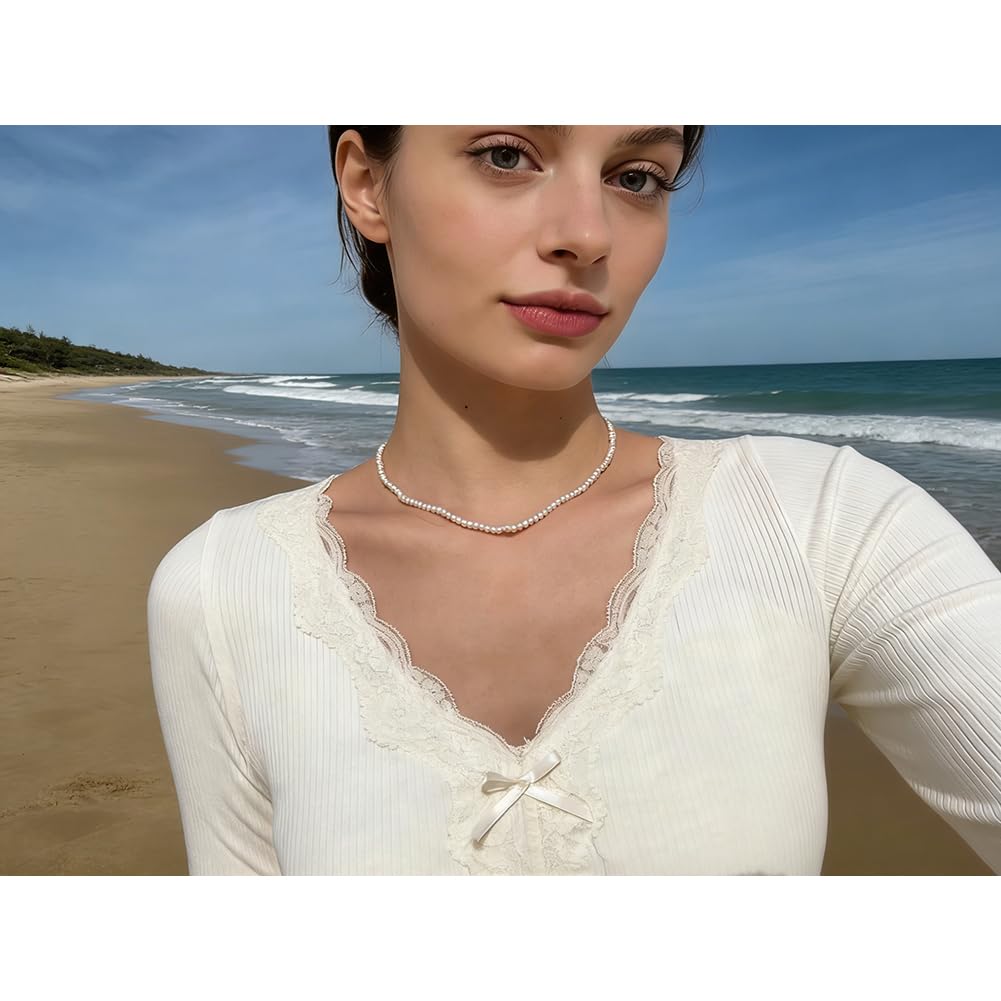 Imitation Pearl Necklace for Women Round Bead Beaded Pearl Choker Necklace Bead Pearls Necklaces Trendy Jewelry Gift 2.5 3 4 5 6 7 8 10 12 MM (3 mm)