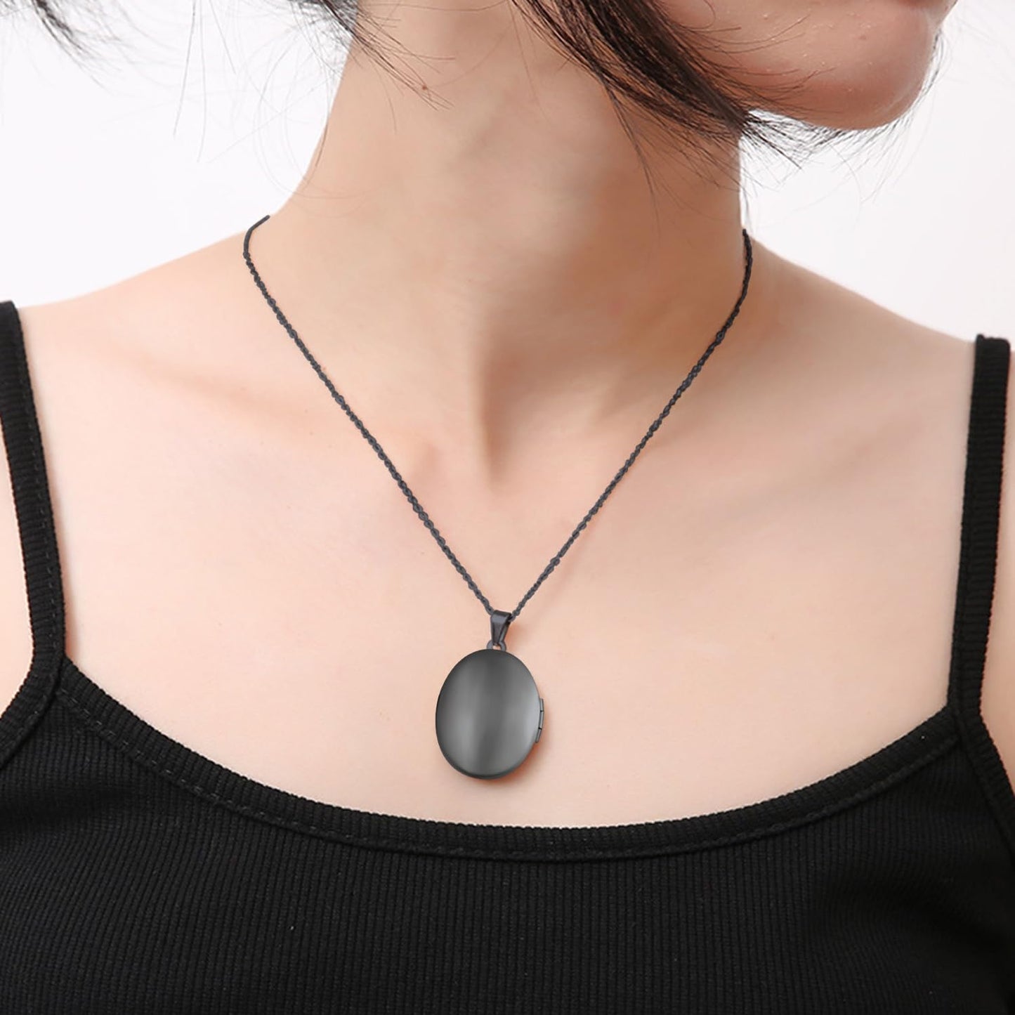 PHOCKSIN Black Oval Locket Necklace 12 Birth Flowers Personalized Necklace that Holds Pictures Customized Gifts Locket Necklaces for Women Birthday Gifts